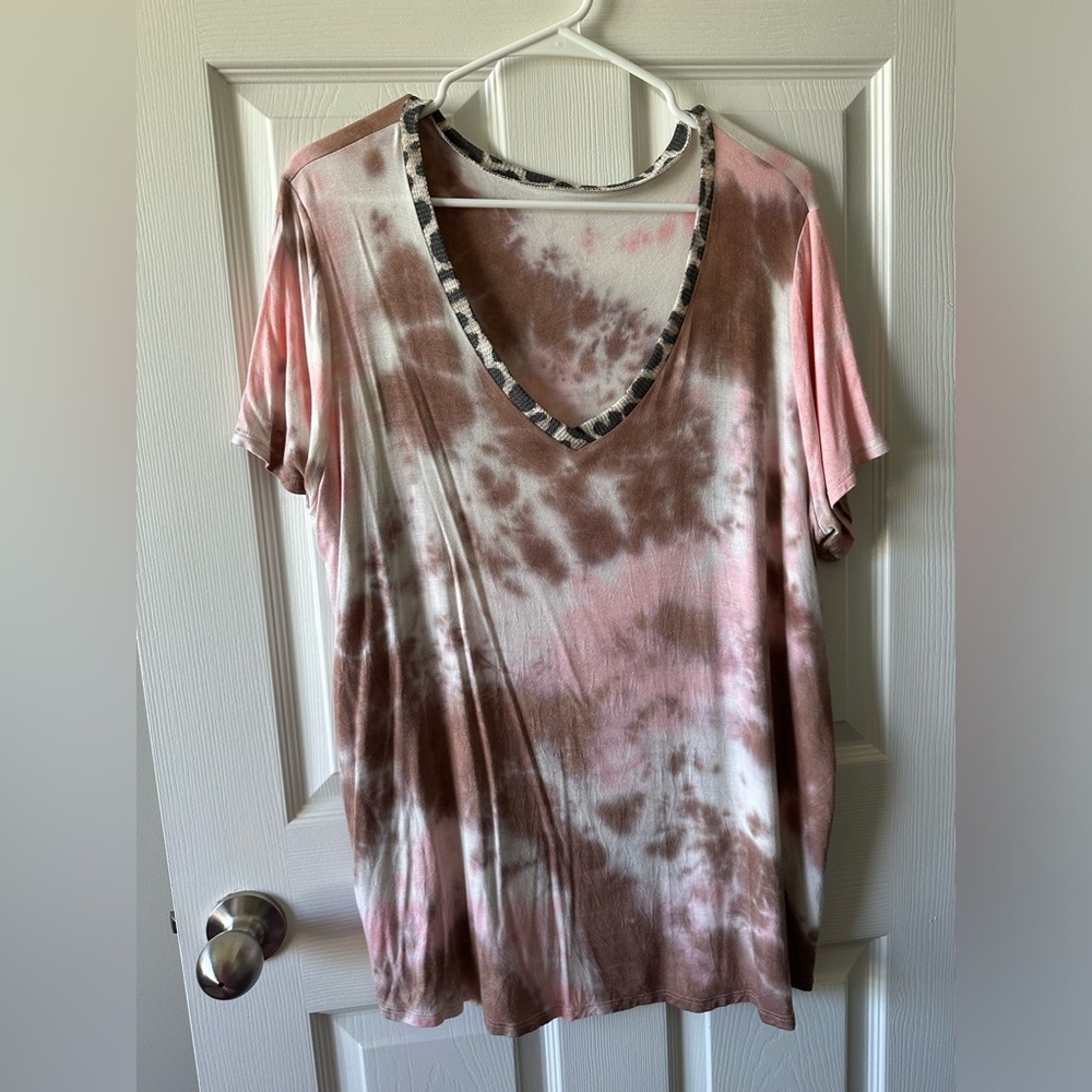 Pink & Brown Tie Dye Top